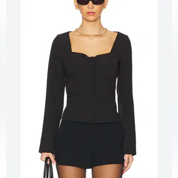 New PAIGE Rhea Sweetheart Top bustier long sleeves blouse jacket olive 4 small - Picture 8 of 8